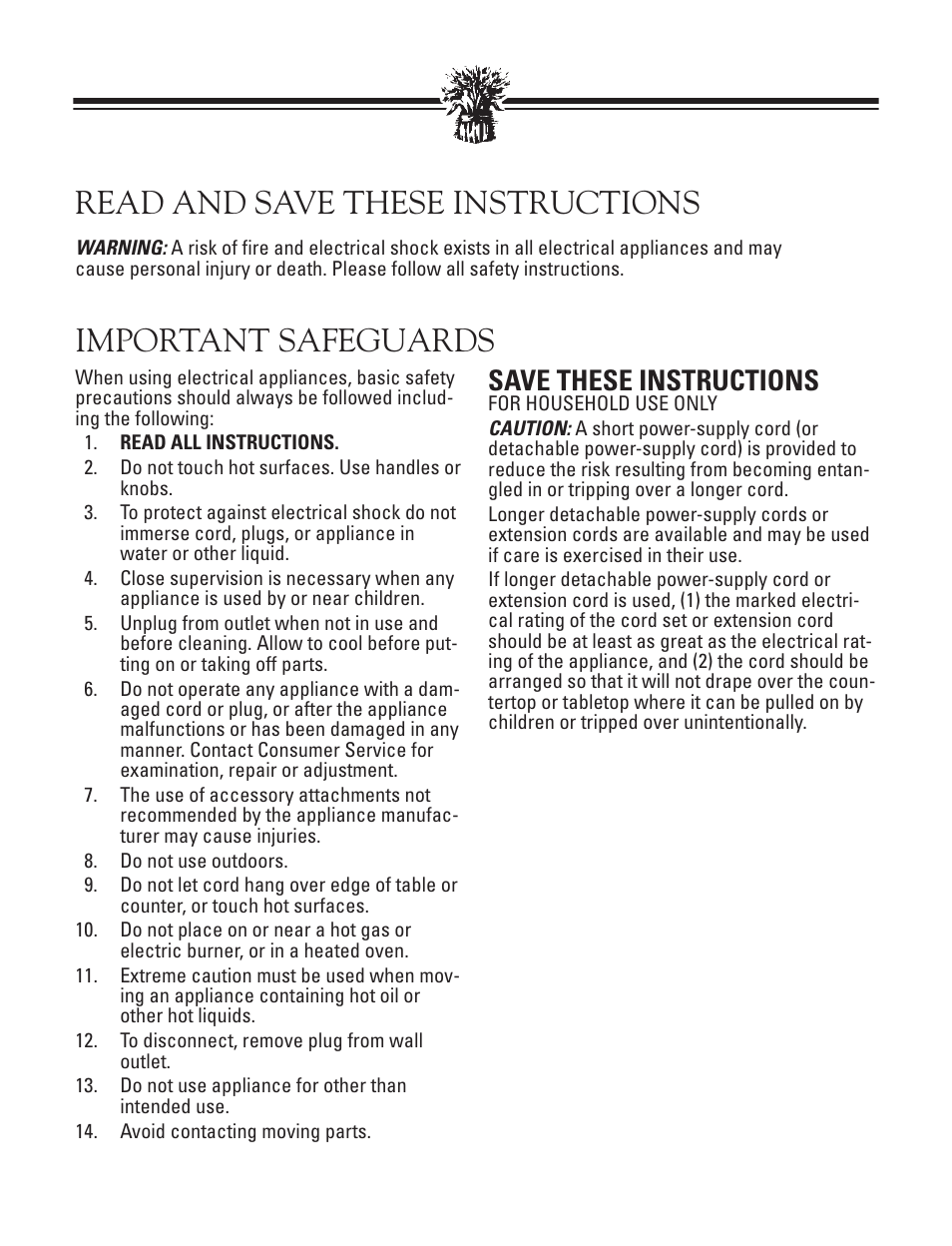 Important safeguards, Read and save these instructions, Save these instructions | Breadman TR888 User Manual | Page 3 / 30