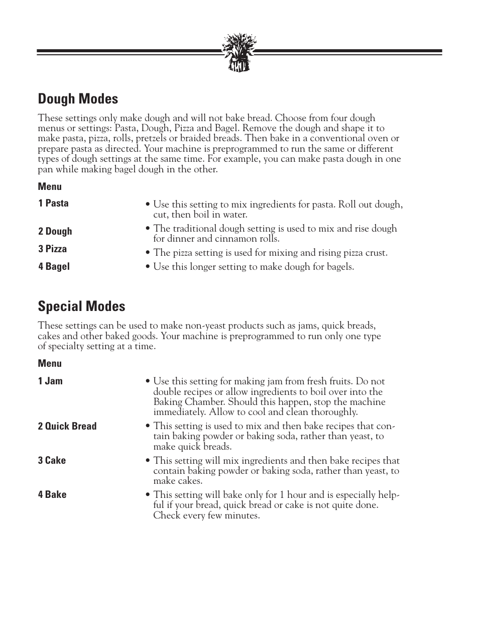 Dough modes, Special modes | Breadman BREAD BAKER TR2828G User Manual | Page 13 / 80
