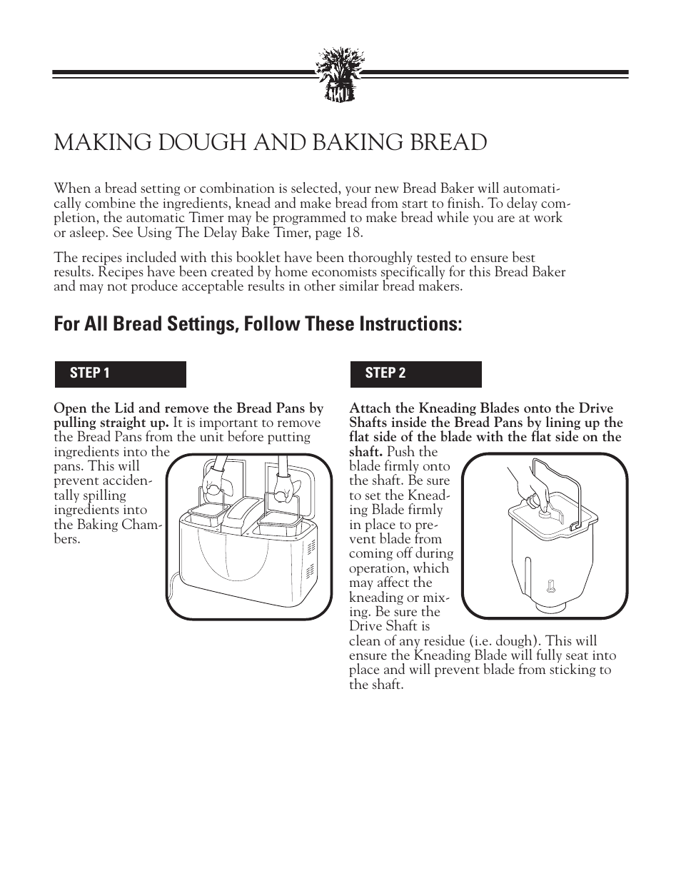 Making dough and baking bread, For all bread settings, follow these instructions | Breadman BREAD BAKER TR2828G User Manual | Page 14 / 80