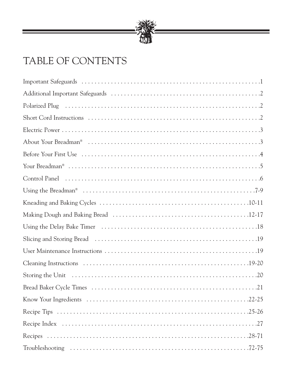 Breadman BREAD BAKER TR2828G User Manual | Page 2 / 80