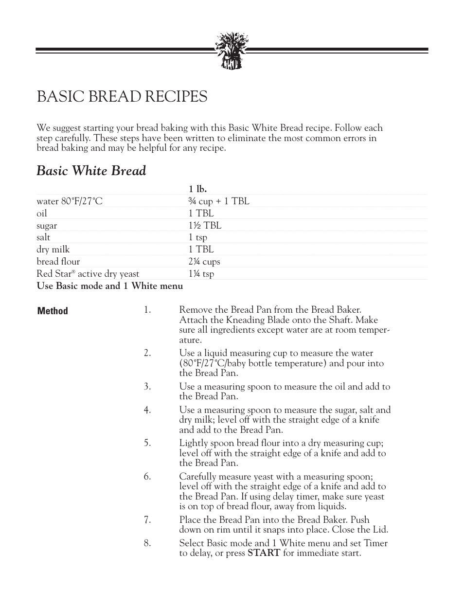 Basic bread recipes, Basic white bread | Breadman BREAD BAKER TR2828G User Manual | Page 30 / 80