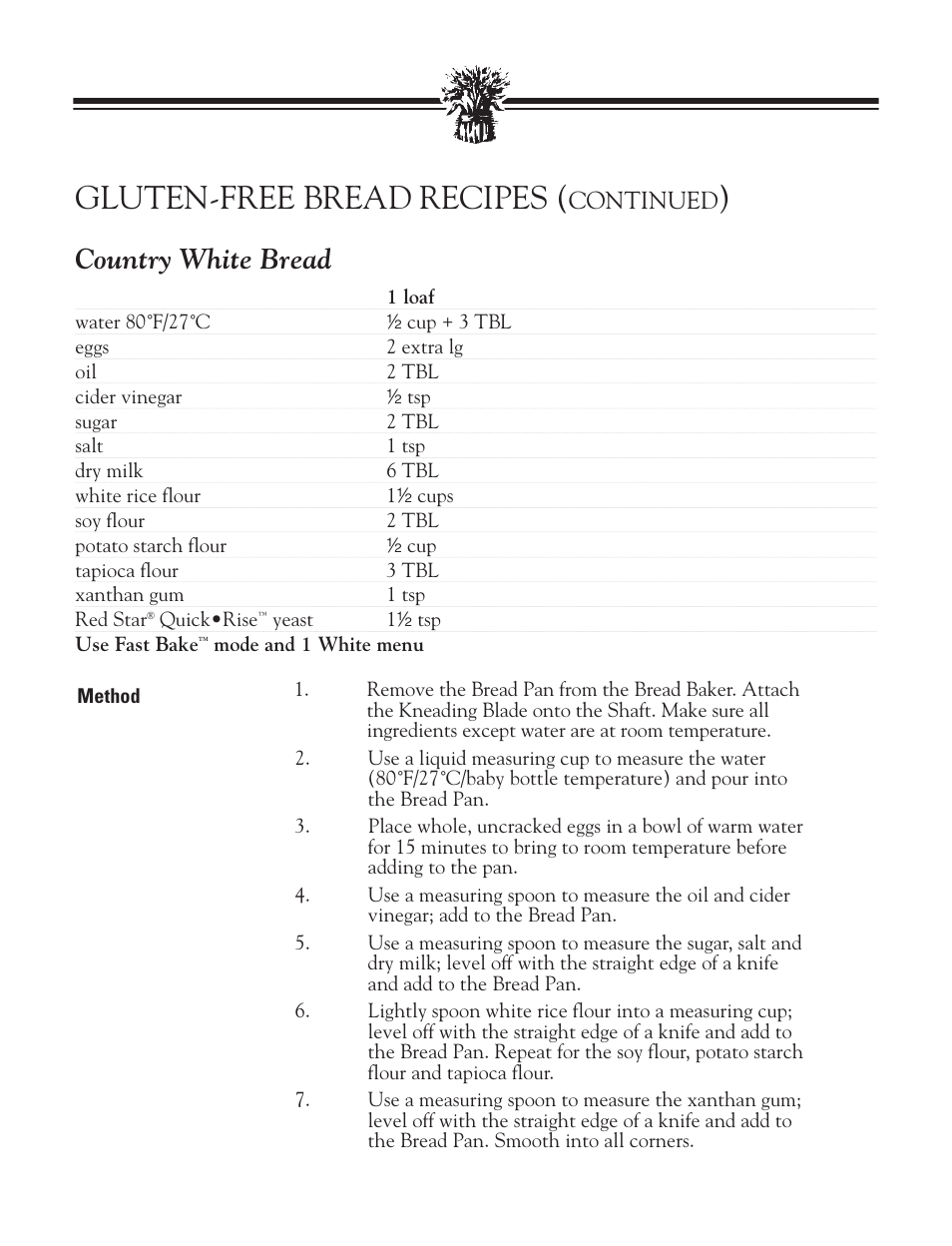 Corn meal bread, Lemon walnut bread, Gluten-free bread recipes | Country white bread, Continued | Breadman BREAD BAKER TR2828G User Manual | Page 52 / 80