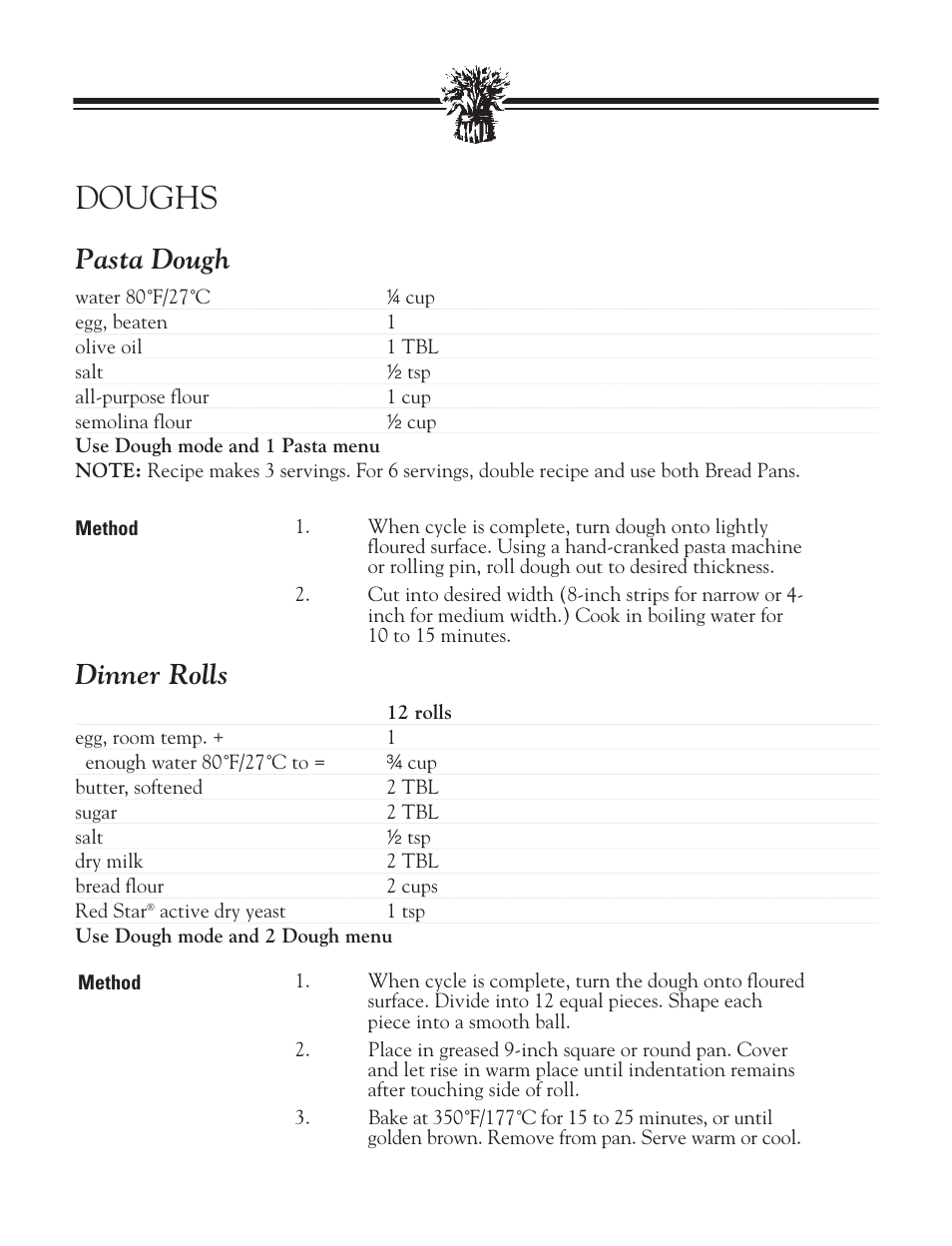 Challah braid, Doughs, Pasta dough | Dinner rolls | Breadman BREAD BAKER TR2828G User Manual | Page 57 / 80