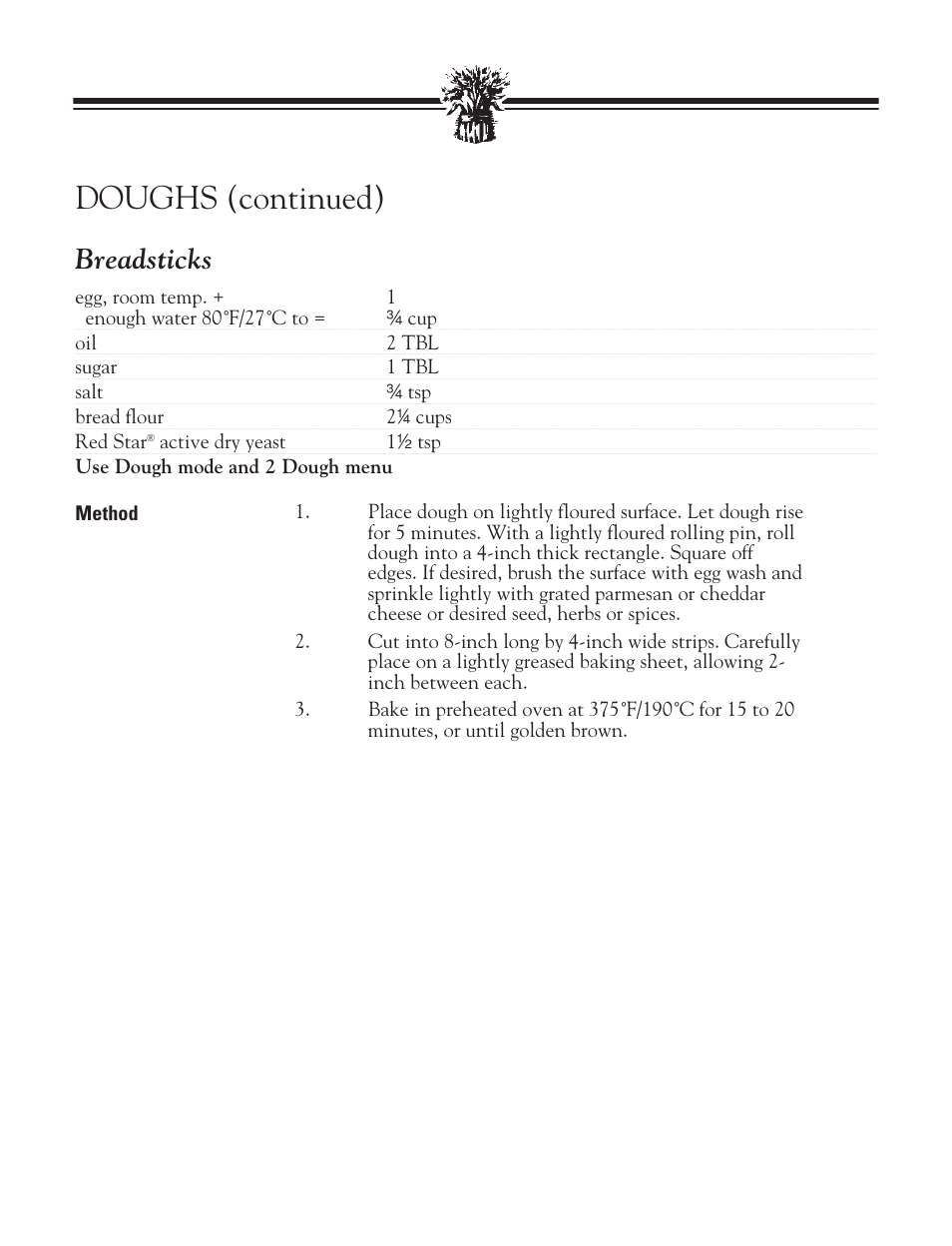 Doughs (continued), Breadsticks | Breadman BREAD BAKER TR2828G User Manual | Page 61 / 80