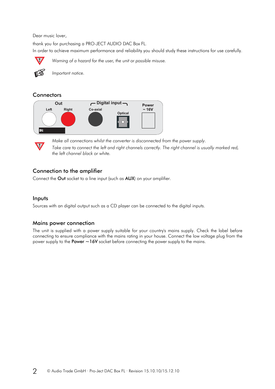 Pro-Ject Audio Systems DAC Box FL User Manual | Page 2 / 3