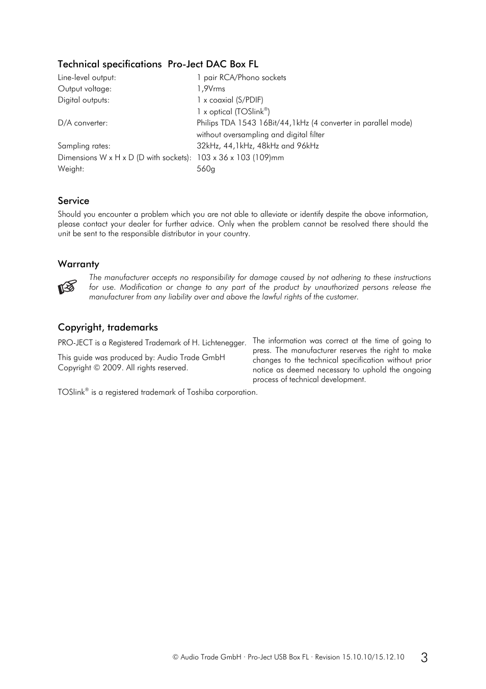 Pro-Ject Audio Systems DAC Box FL User Manual | Page 3 / 3