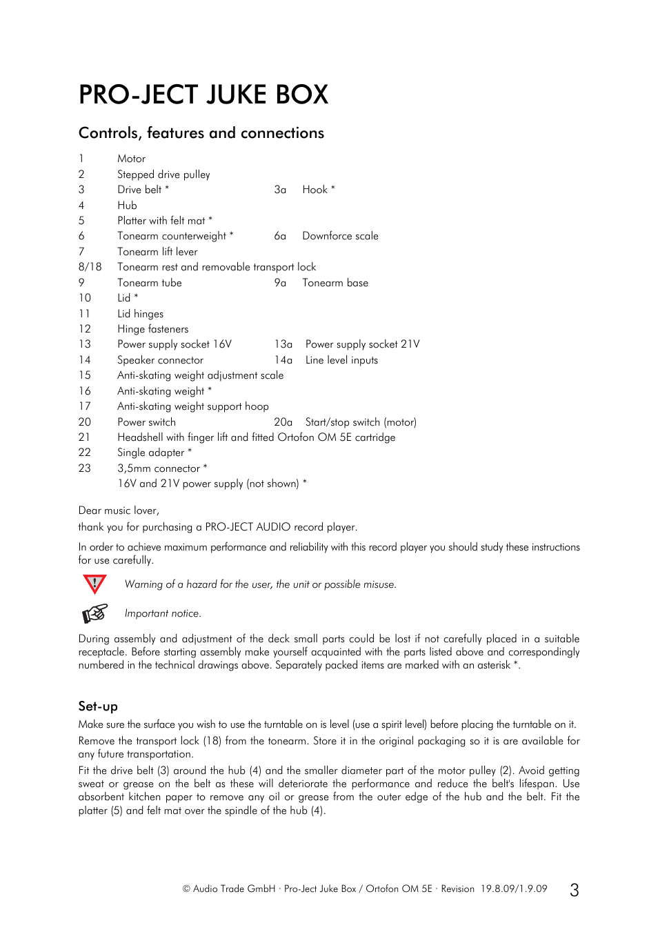 Pro-ject juke box, Controls, features and connections | Pro-Ject Audio Systems Juke Box User Manual | Page 3 / 8