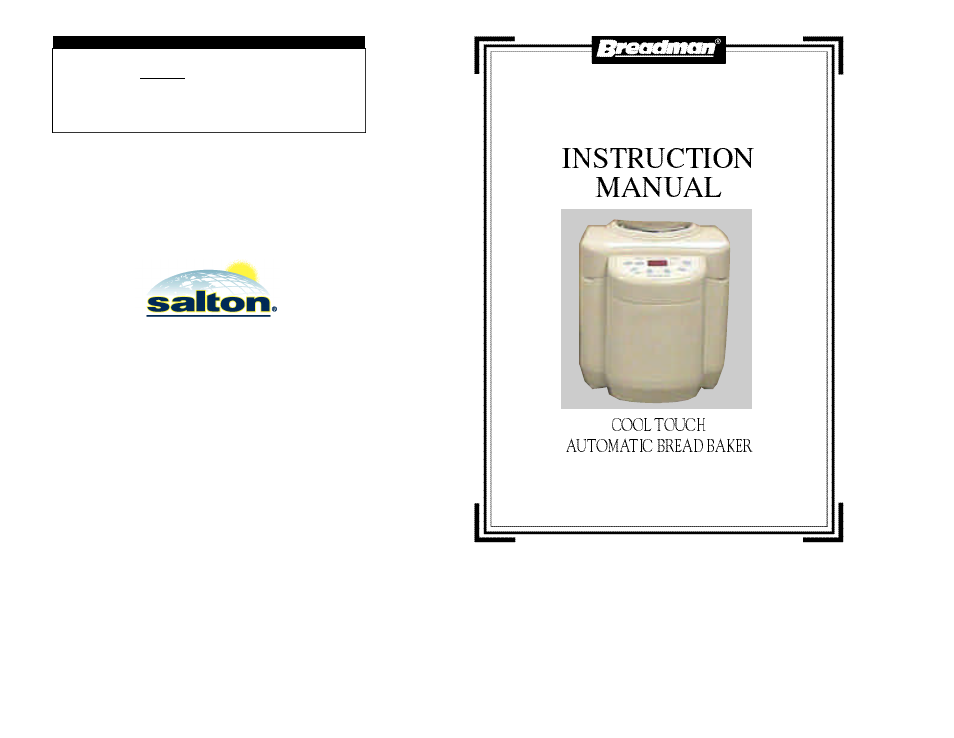 Breadman BREAD BAKER TR555 User Manual | 32 pages