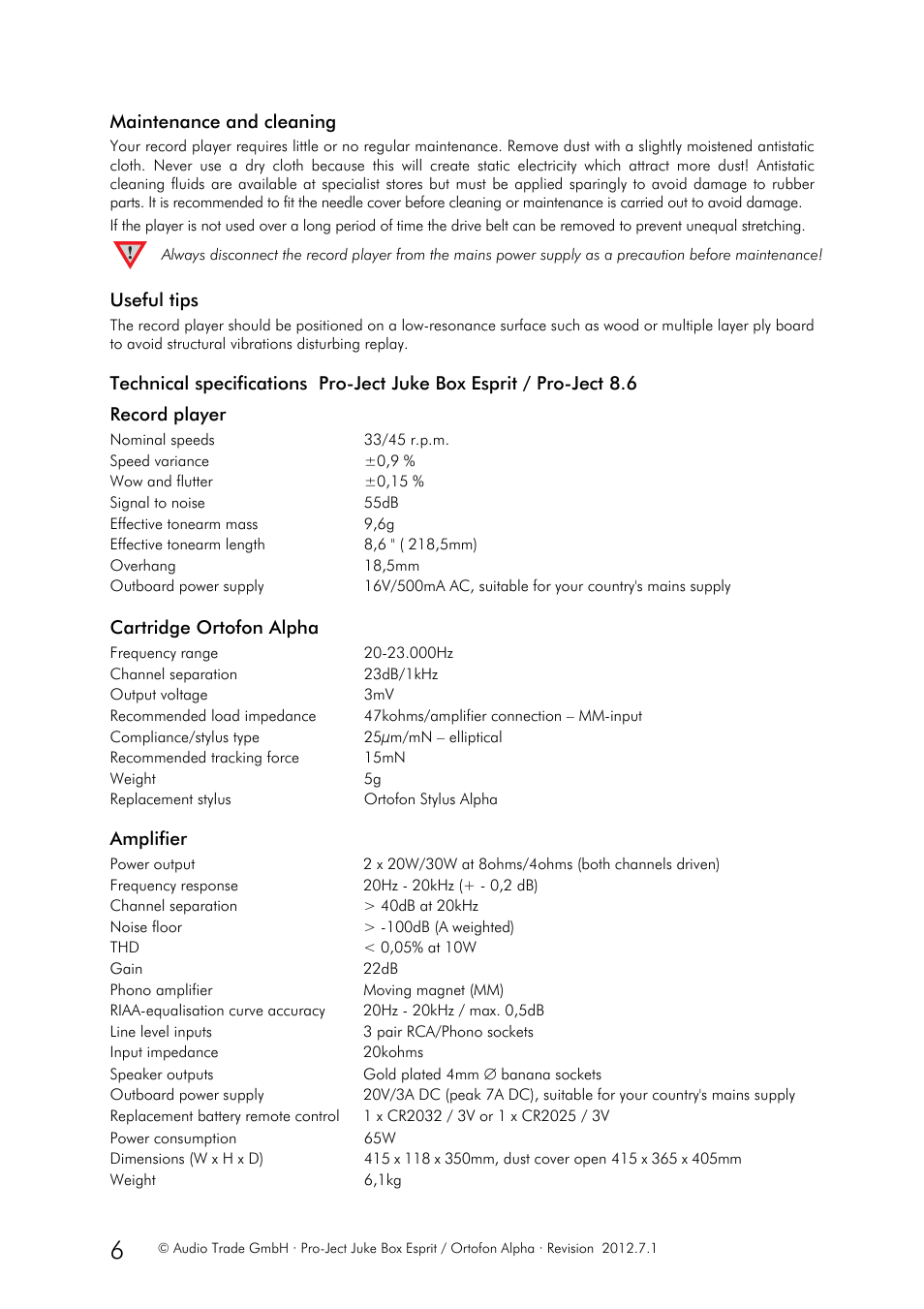 Pro-Ject Audio Systems Juke Box Esprit User Manual | Page 6 / 8