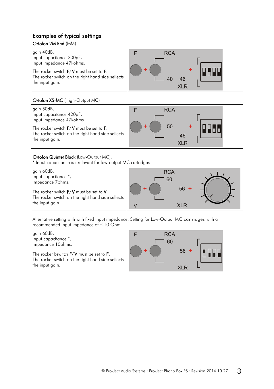Examples of typical settings | Pro-Ject Audio Systems Phono Box RS User Manual | Page 3 / 6