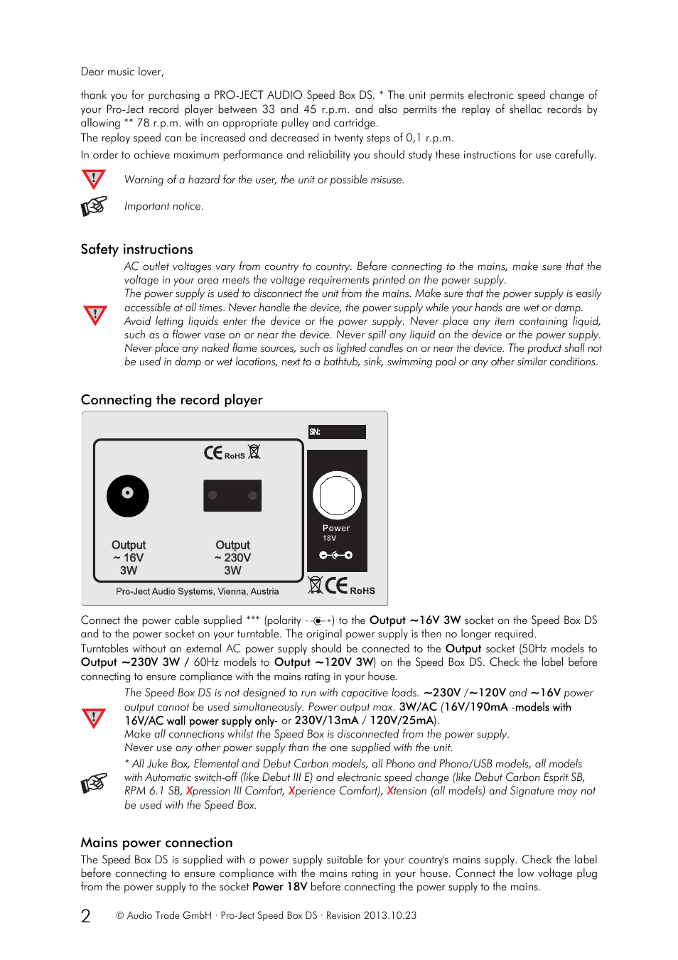 Pro-Ject Audio Systems Speed Box DS User Manual | Page 2 / 4