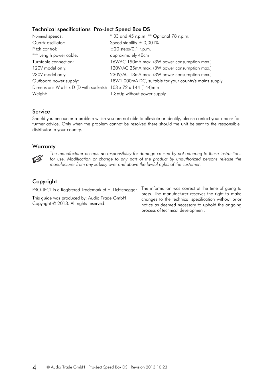 Pro-Ject Audio Systems Speed Box DS User Manual | Page 4 / 4