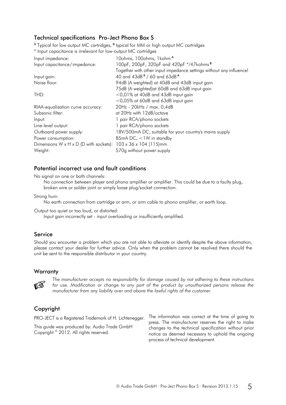 Pro-Ject Audio Systems Phono Box S User Manual | Page 5 / 5