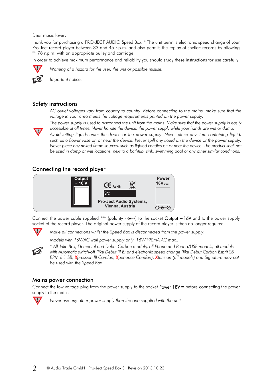 Pro-Ject Audio Systems Speed Box S User Manual | Page 2 / 4