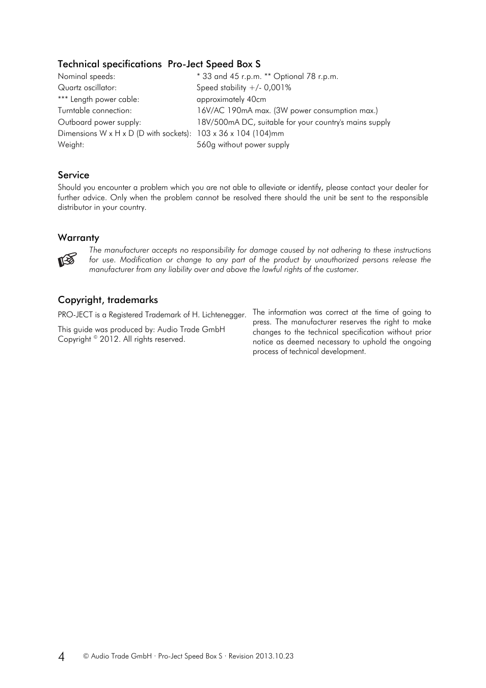 Pro-Ject Audio Systems Speed Box S User Manual | Page 4 / 4