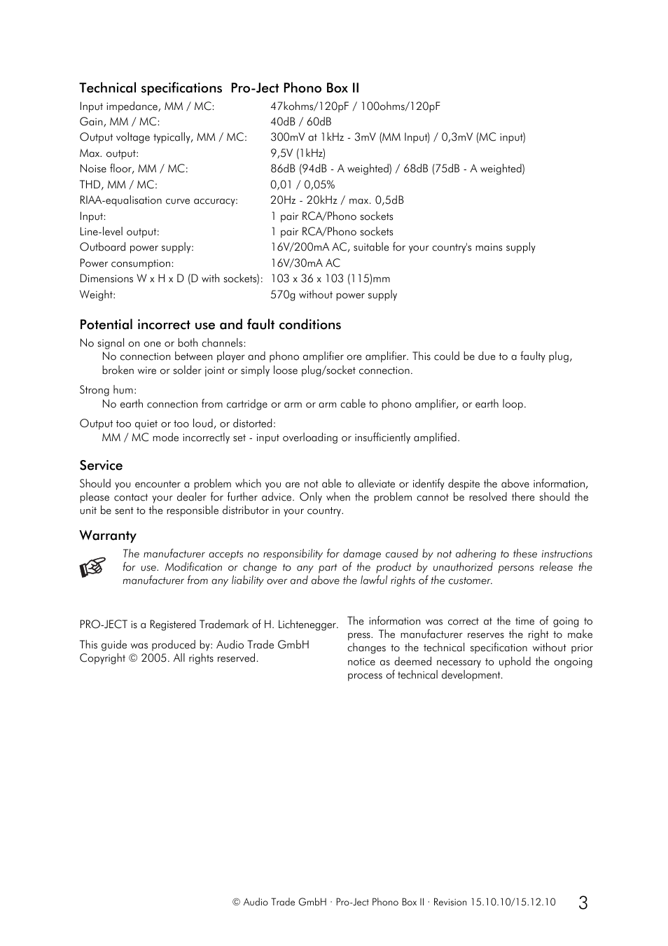 Pro-Ject Audio Systems Phono Box II User Manual | Page 3 / 3