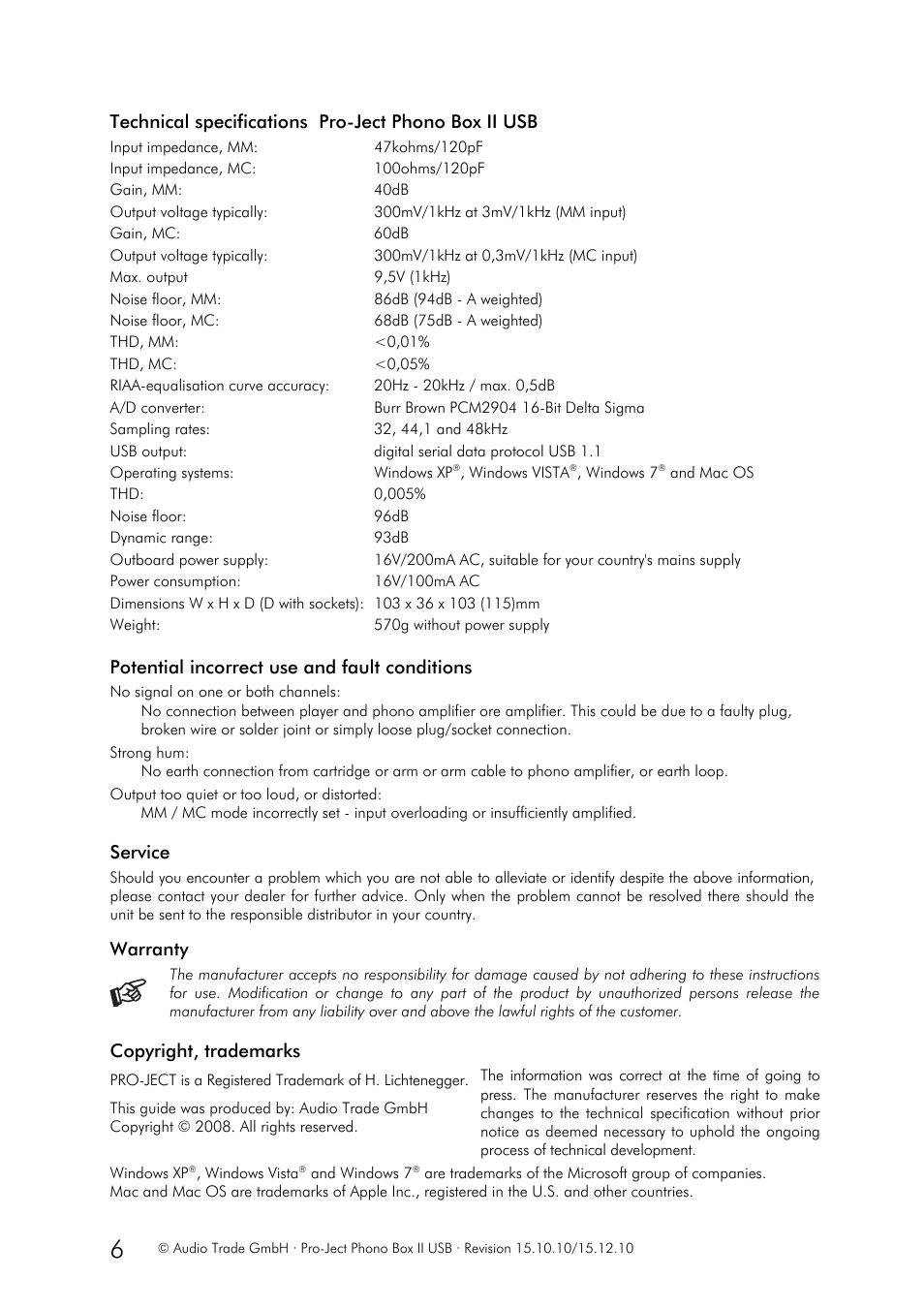 Pro-Ject Audio Systems Phono Box II USB User Manual | Page 6 / 6