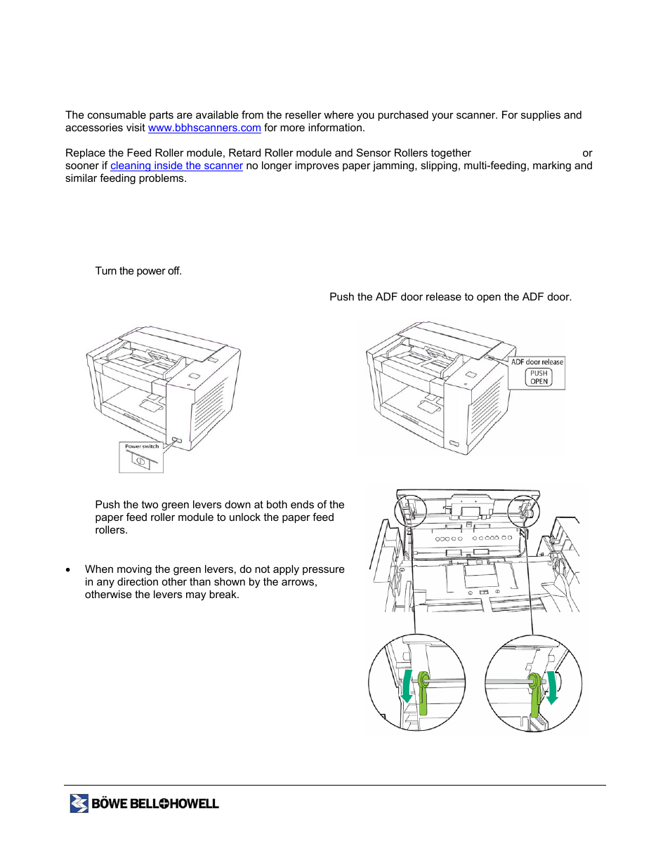 Replacing consumables, Replacing the paper feed roller module | Bowe, Bell + Howell 1400 User Manual | Page 42 / 108
