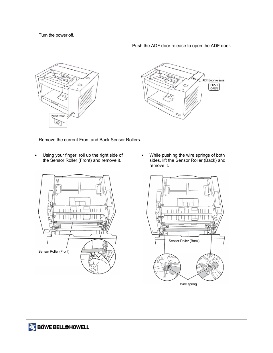 Replacing the front and back sensor rollers | Bowe, Bell + Howell 1400 User Manual | Page 47 / 108