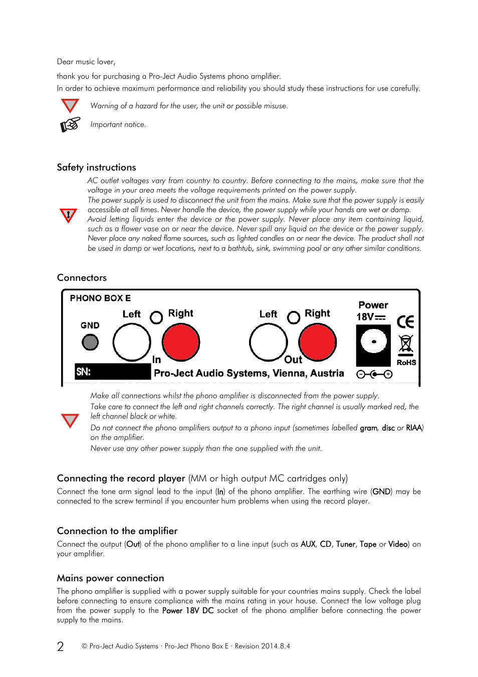 Important notice | Pro-Ject Audio Systems Phono Box E User Manual | Page 2 / 3