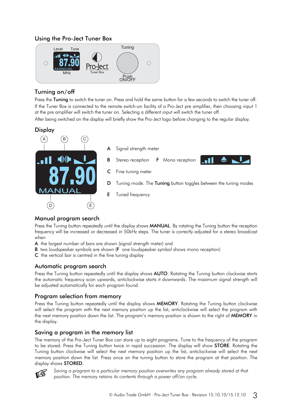 Manual | Pro-Ject Audio Systems Tuner Box User Manual | Page 3 / 4