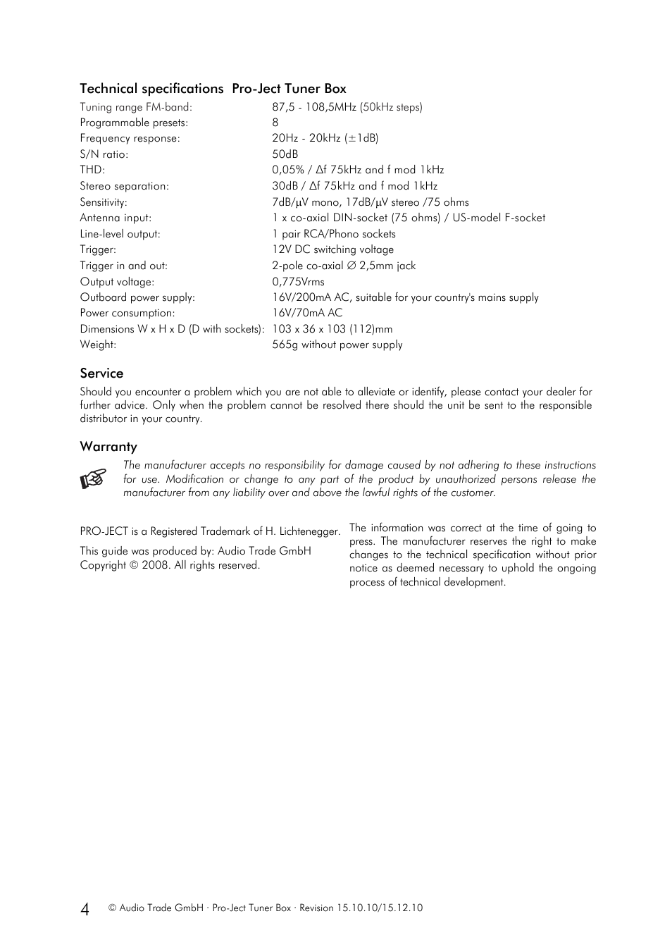 Pro-Ject Audio Systems Tuner Box User Manual | Page 4 / 4