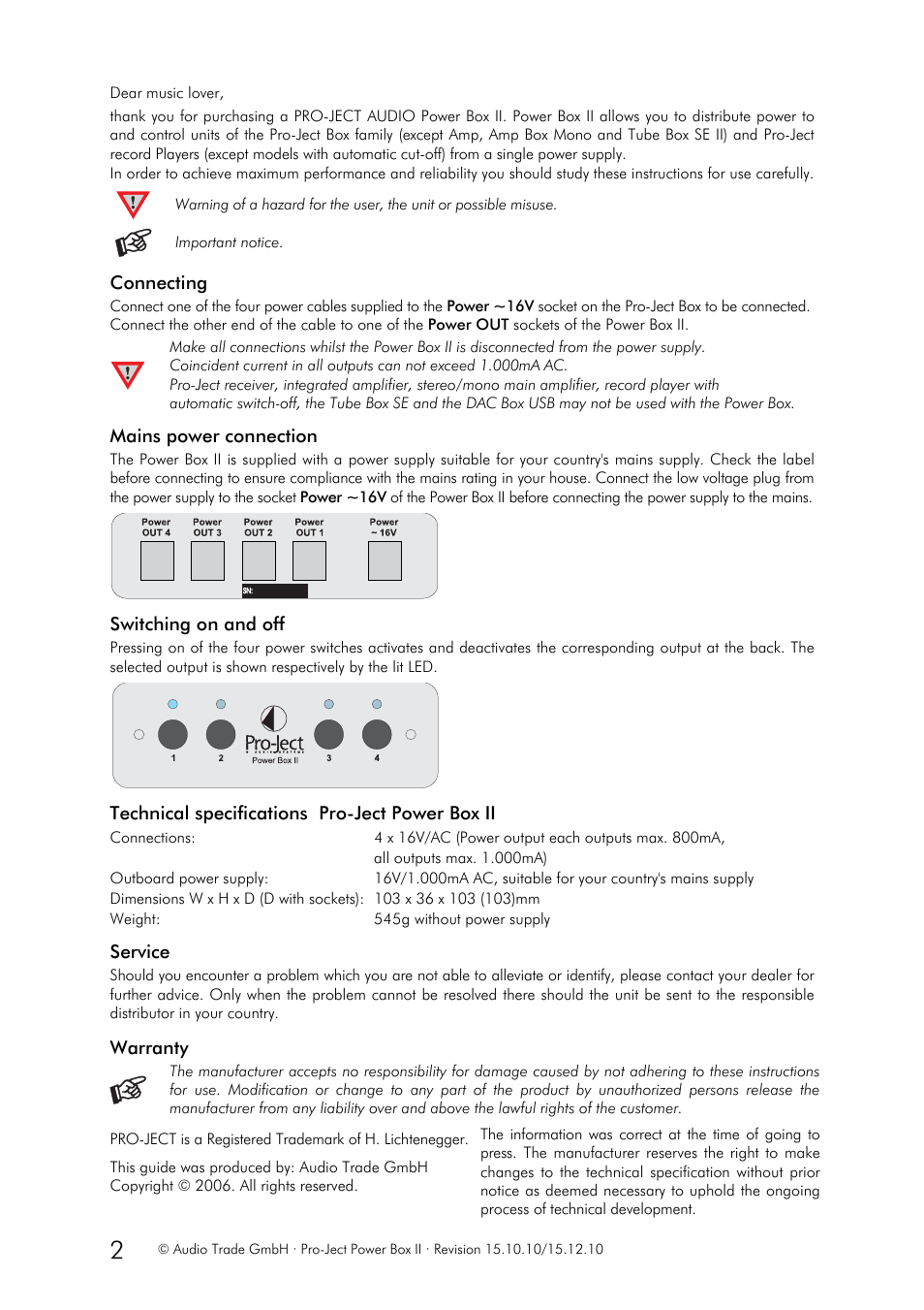 Pro-Ject Audio Systems Power Box II User Manual | Page 2 / 2