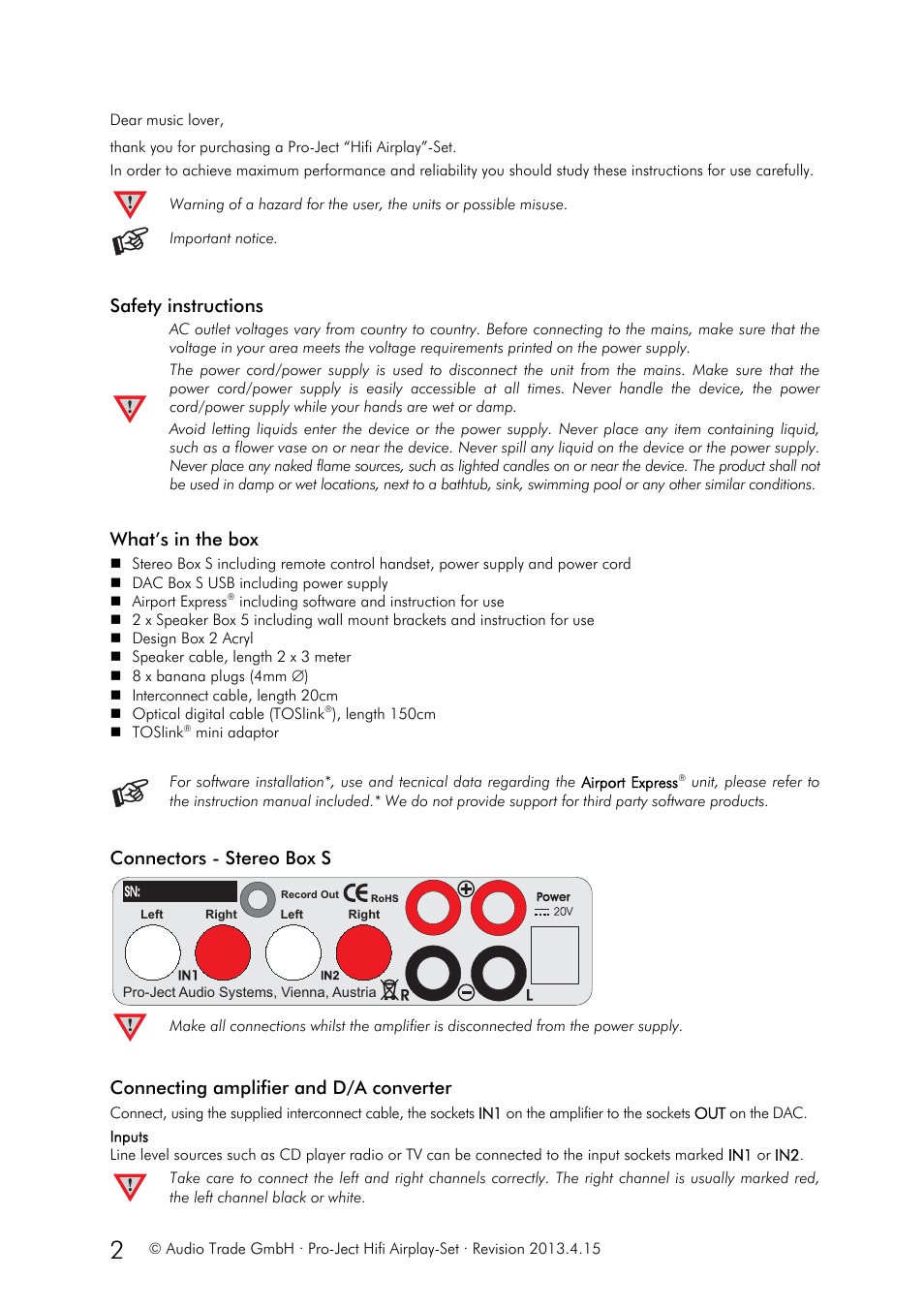 Pro-Ject Audio Systems Set Hifi-Airplay User Manual | Page 2 / 7