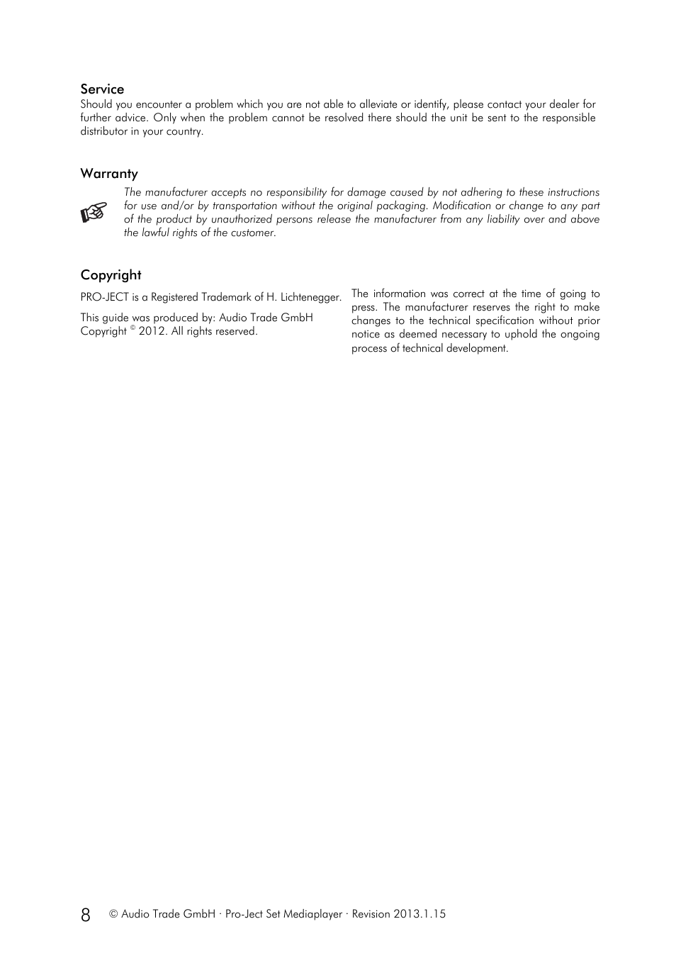 Pro-Ject Audio Systems Set Mediaplayer User Manual | Page 8 / 8