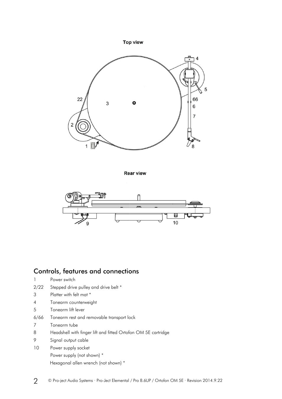 Controls, features and connections | Pro-Ject Audio Systems Pro-Ject Elemental User Manual | Page 2 / 7