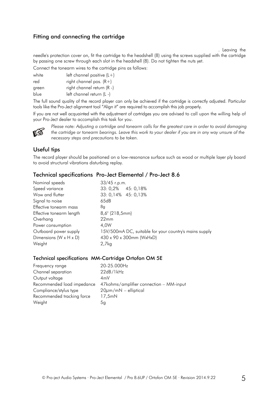 Fitting and connecting the cartridge, Useful tips | Pro-Ject Audio Systems Pro-Ject Elemental User Manual | Page 5 / 7