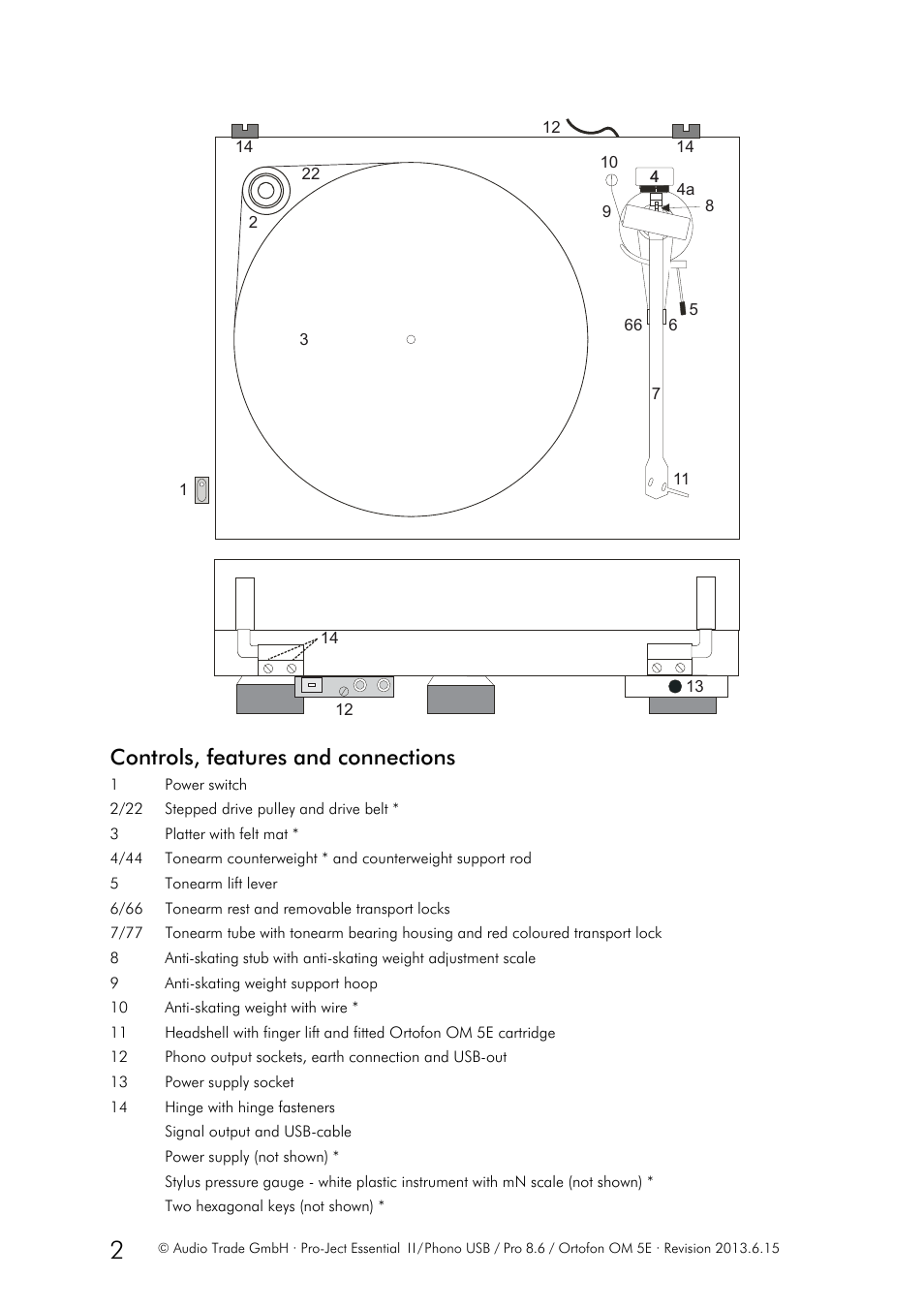 Controls, features and connections | Pro-Ject Audio Systems Pro-Ject Essential II Phono USB User Manual | Page 2 / 8