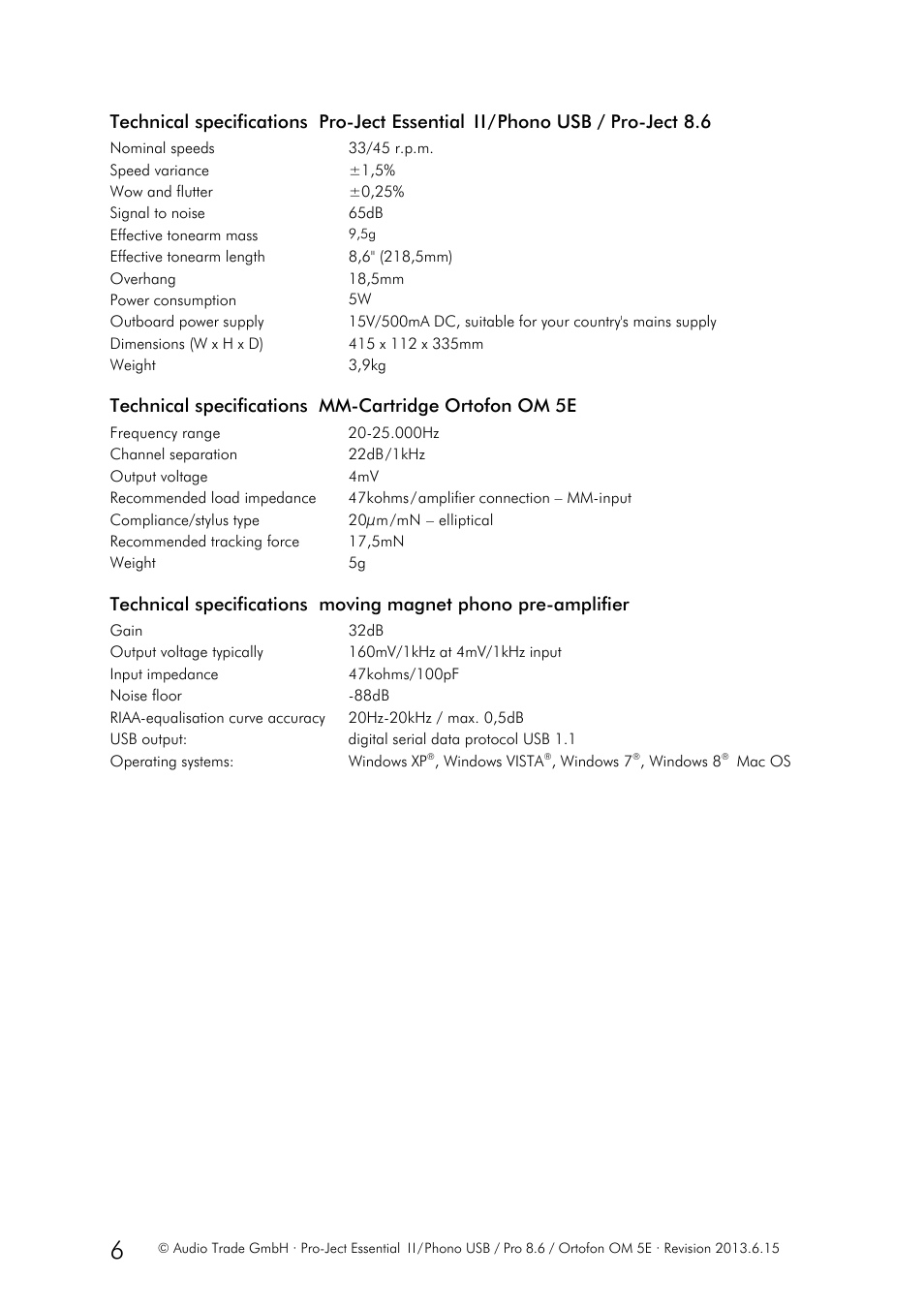 Pro-Ject Audio Systems Pro-Ject Essential II Phono USB User Manual | Page 6 / 8