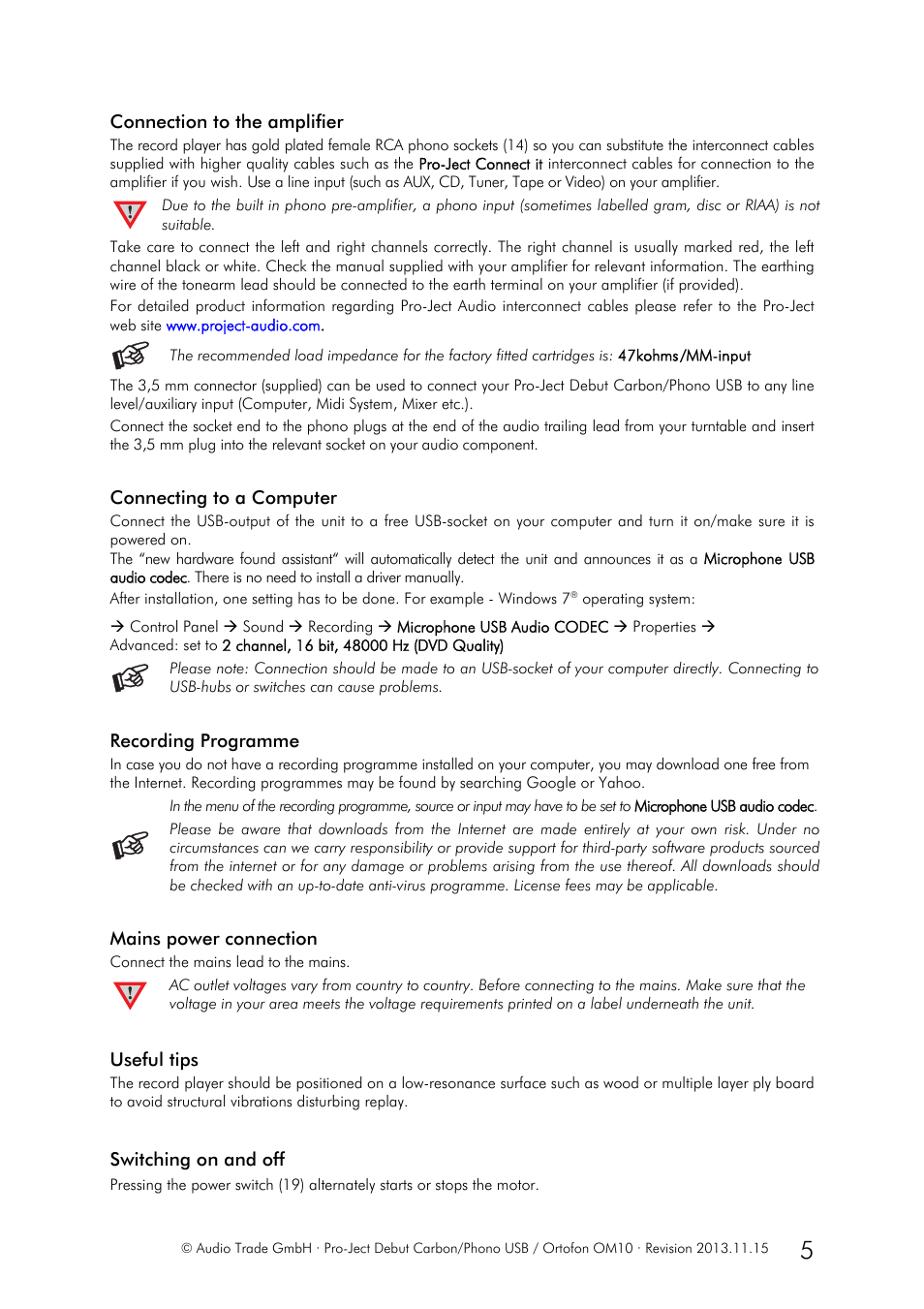 Pro-Ject Audio Systems Pro-Ject Debut Carbon Phono USB (DC) User Manual | Page 5 / 9