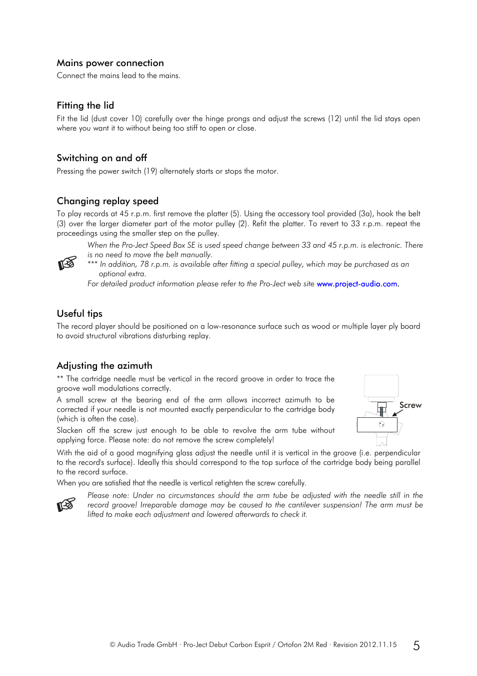 Pro-Ject Audio Systems Pro-Ject Debut Carbon Esprit (DC) User Manual | Page 5 / 8
