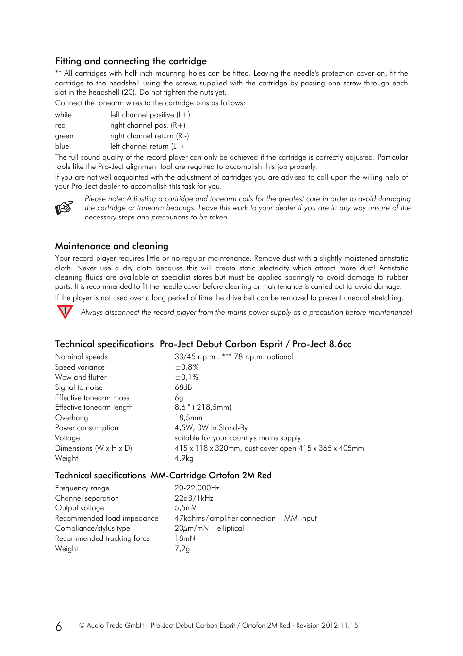 Pro-Ject Audio Systems Pro-Ject Debut Carbon Esprit (DC) User Manual | Page 6 / 8
