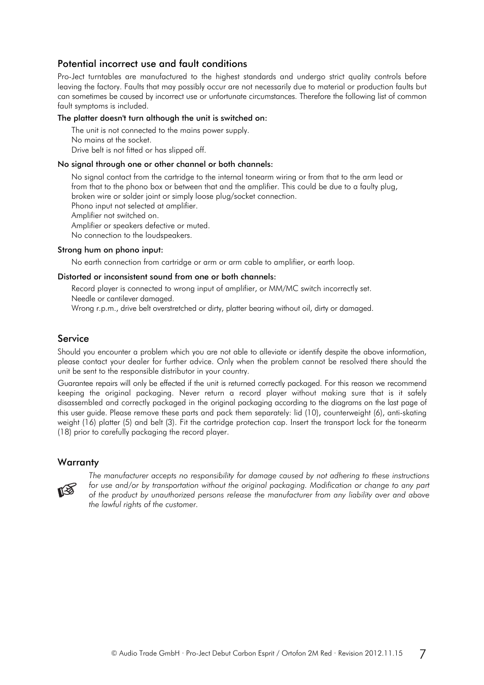 Pro-Ject Audio Systems Pro-Ject Debut Carbon Esprit (DC) User Manual | Page 7 / 8