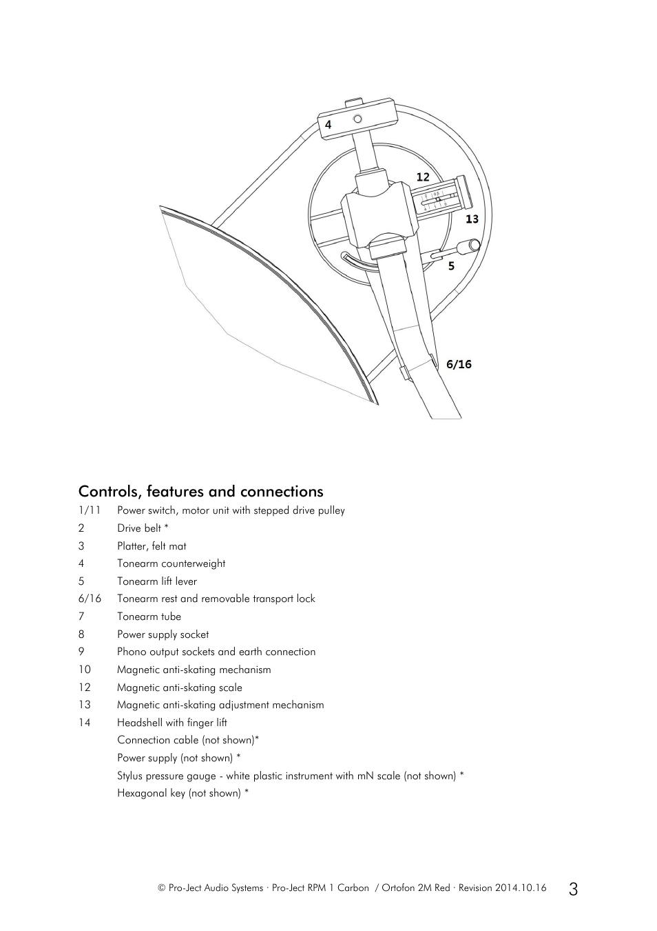 Controls, features and connections | Pro-Ject Audio Systems Pro-Ject RPM 1 Carbon User Manual | Page 3 / 9