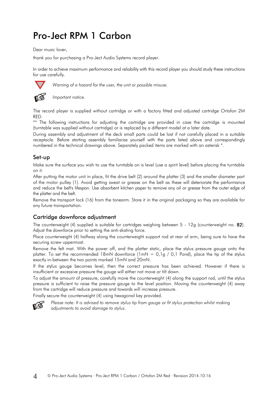 Pro-ject rpm 1 carbon | Pro-Ject Audio Systems Pro-Ject RPM 1 Carbon User Manual | Page 4 / 9