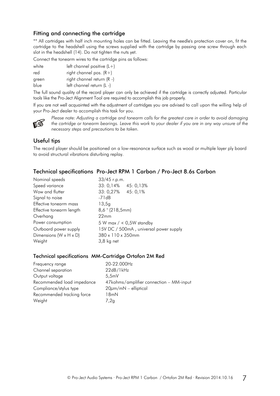 Fitting and connecting the cartridge, Useful tips | Pro-Ject Audio Systems Pro-Ject RPM 1 Carbon User Manual | Page 7 / 9