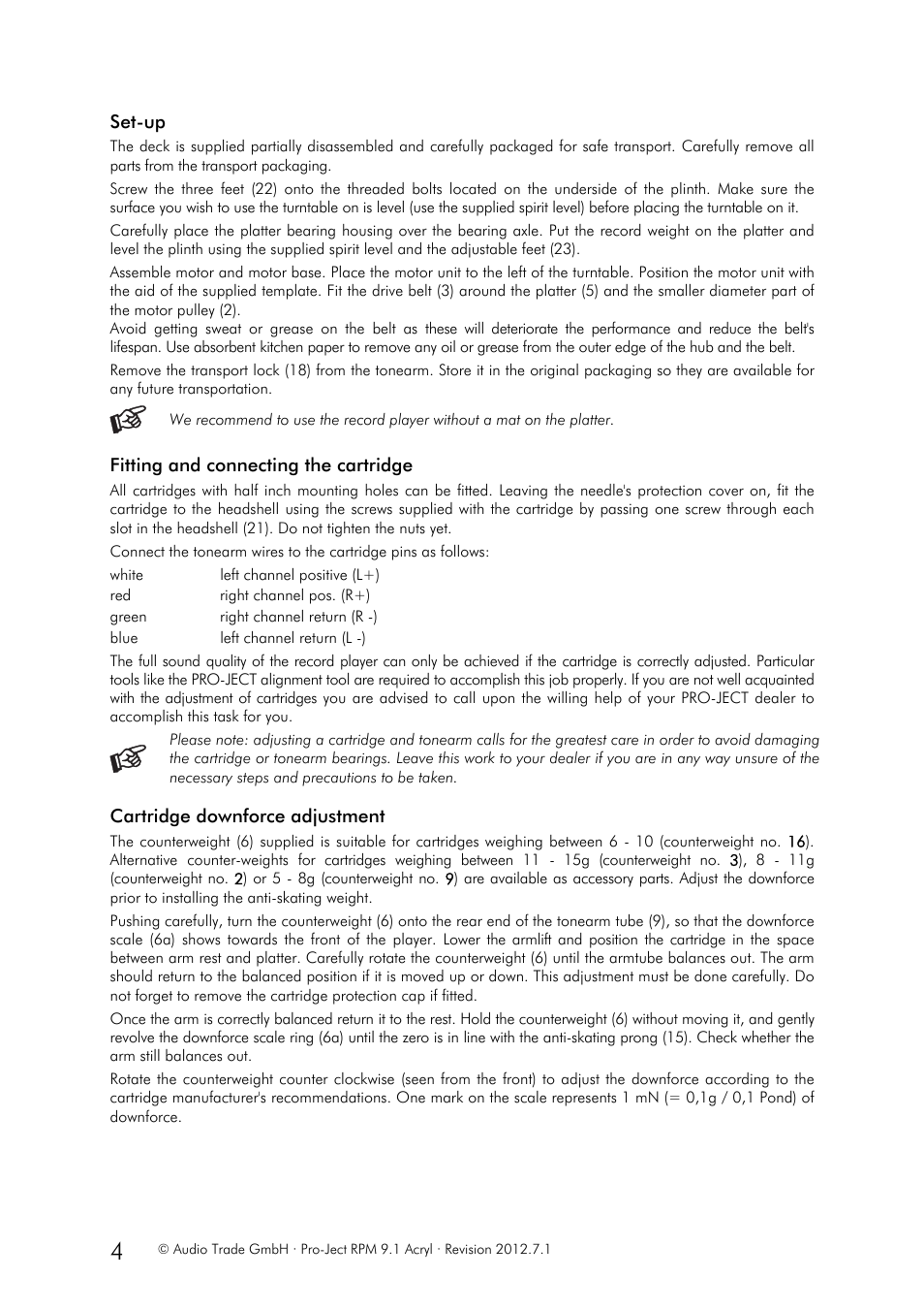 Pro-Ject Audio Systems Pro-Ject RPM 9.1 Acryl User Manual | Page 4 / 8