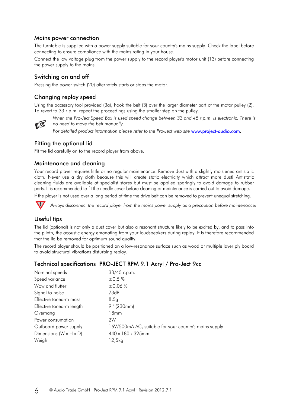 Pro-Ject Audio Systems Pro-Ject RPM 9.1 Acryl User Manual | Page 6 / 8