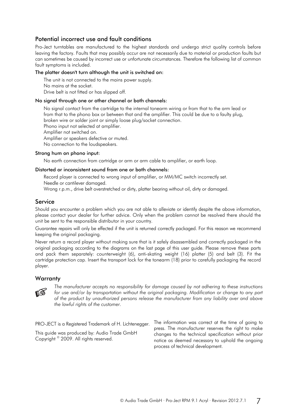 Pro-Ject Audio Systems Pro-Ject RPM 9.1 Acryl User Manual | Page 7 / 8