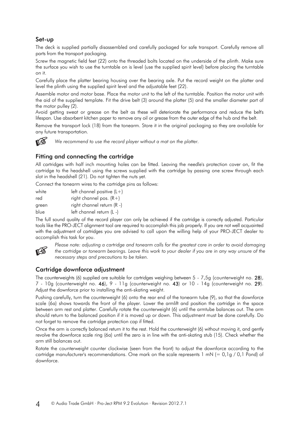 Pro-Ject Audio Systems Pro-Ject RPM 9.2 Evolution User Manual | Page 4 / 8