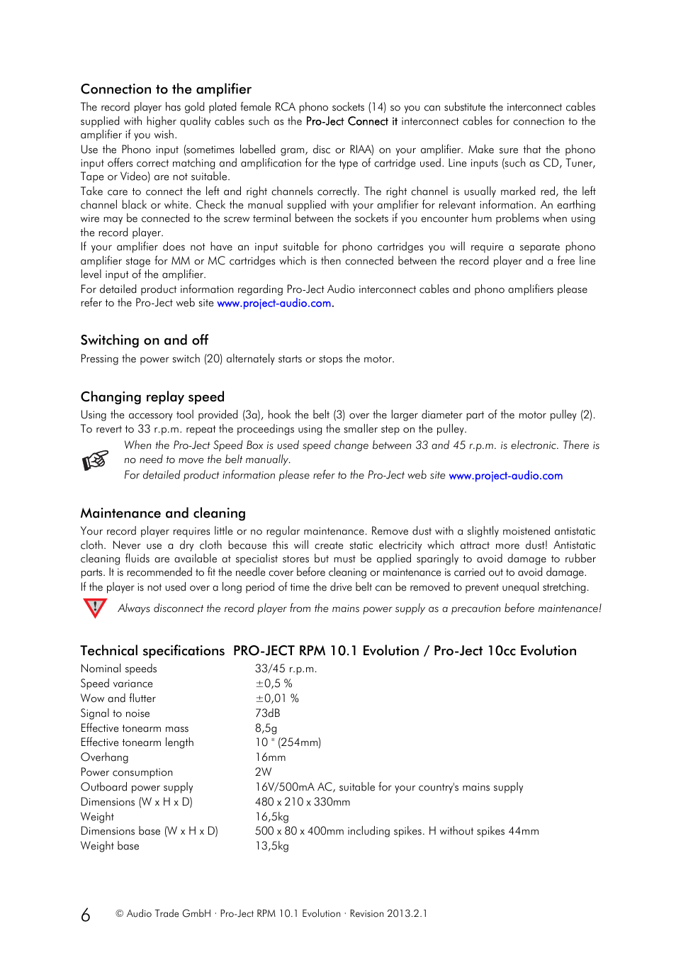 Pro-Ject Audio Systems Pro-Ject RPM 10.1 Evolution User Manual | Page 6 / 8