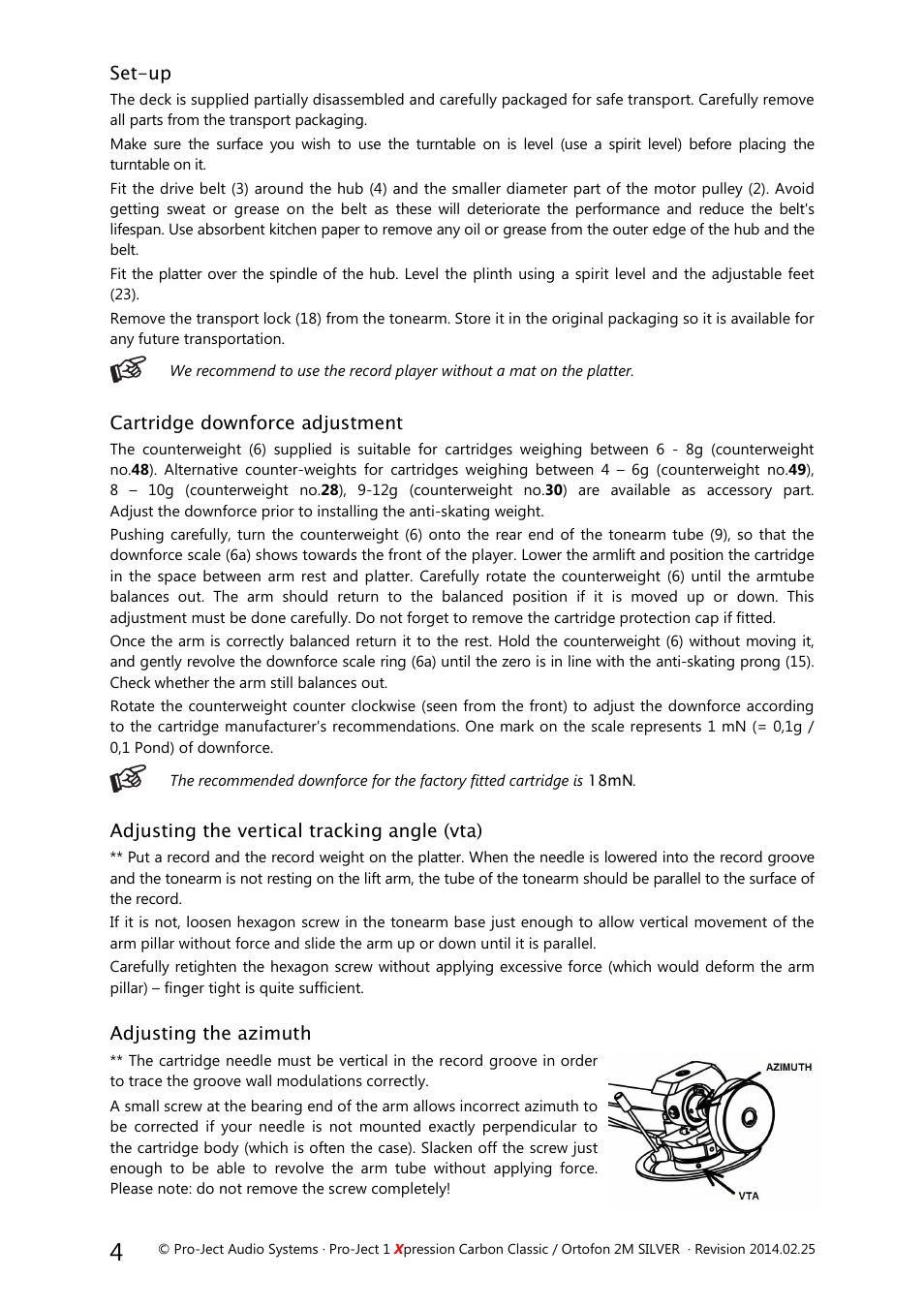 Pro-Ject Audio Systems Pro-Ject 1Xpression Carbon Classic User Manual | Page 4 / 9