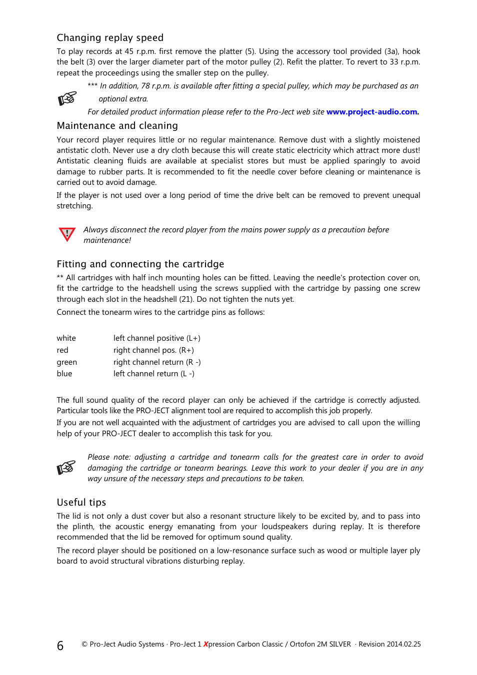 Pro-Ject Audio Systems Pro-Ject 1Xpression Carbon Classic User Manual | Page 6 / 9