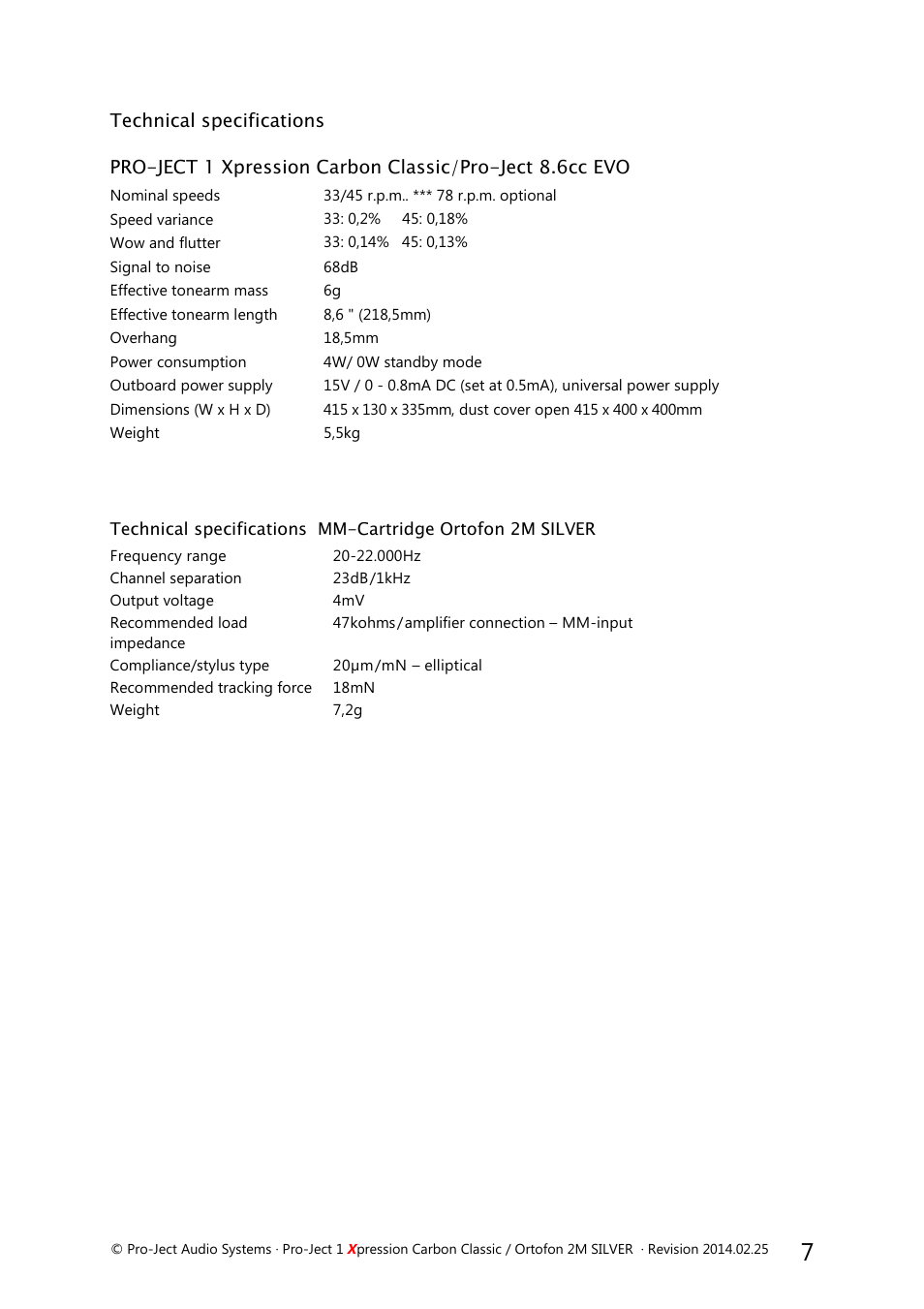 Pro-Ject Audio Systems Pro-Ject 1Xpression Carbon Classic User Manual | Page 7 / 9