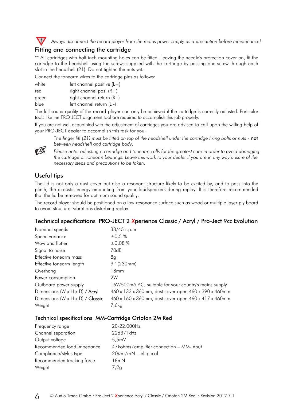 Pro-Ject Audio Systems Pro-Ject 2Xperience Acryl User Manual | Page 6 / 8