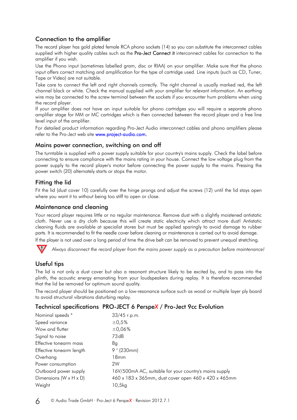 Pro-Ject Audio Systems Pro-Ject 6PerspeX User Manual | Page 6 / 8